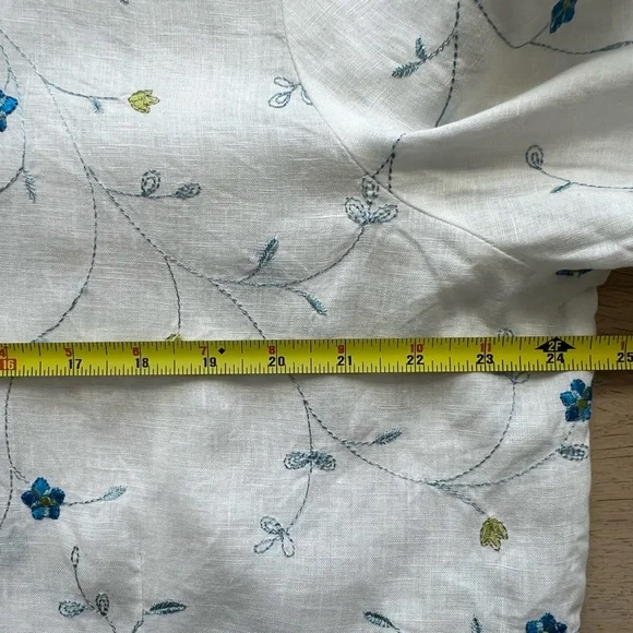 Sarah Spencer 100% Linen Embroidered Floral Button Front Shirt 2X White Blue - Picture 7 of 10